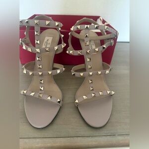 Valentino Nude Studded Leather Strappy Heels